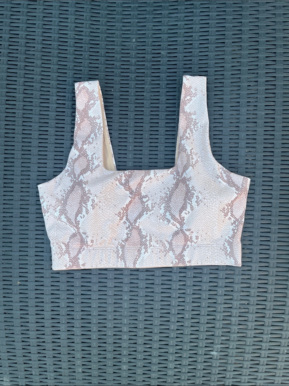 Varley Neutral Snake-Print Sports Bra in Blush and Taupe